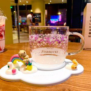 Glass color-changing Pink Sakura Cup/coaster set